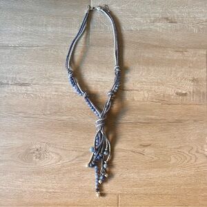 Chico’s Blue & Silver Beads & Ropes Necklace Triple Strand‎
